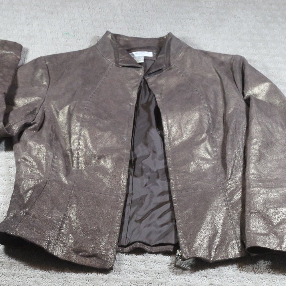 Coldwater Creek Size PS 100% Leather Metallic Finish Jacket Long Sleeve Full Zip